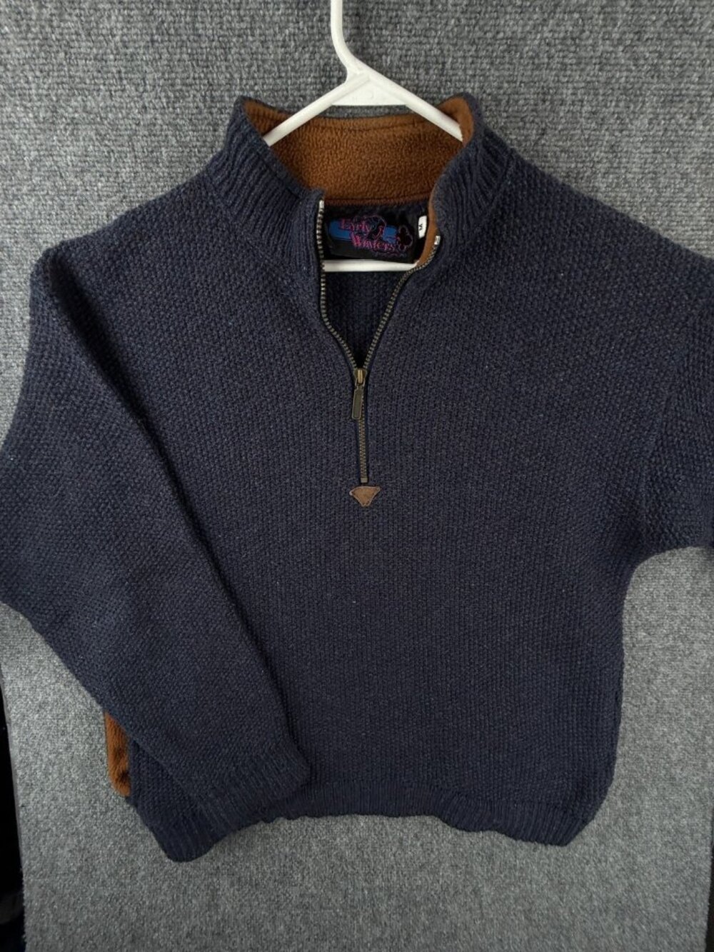 VTG Early Winters Knit Sweater Blue Size Medium 1/4 Zip Pullover Long Sleeve